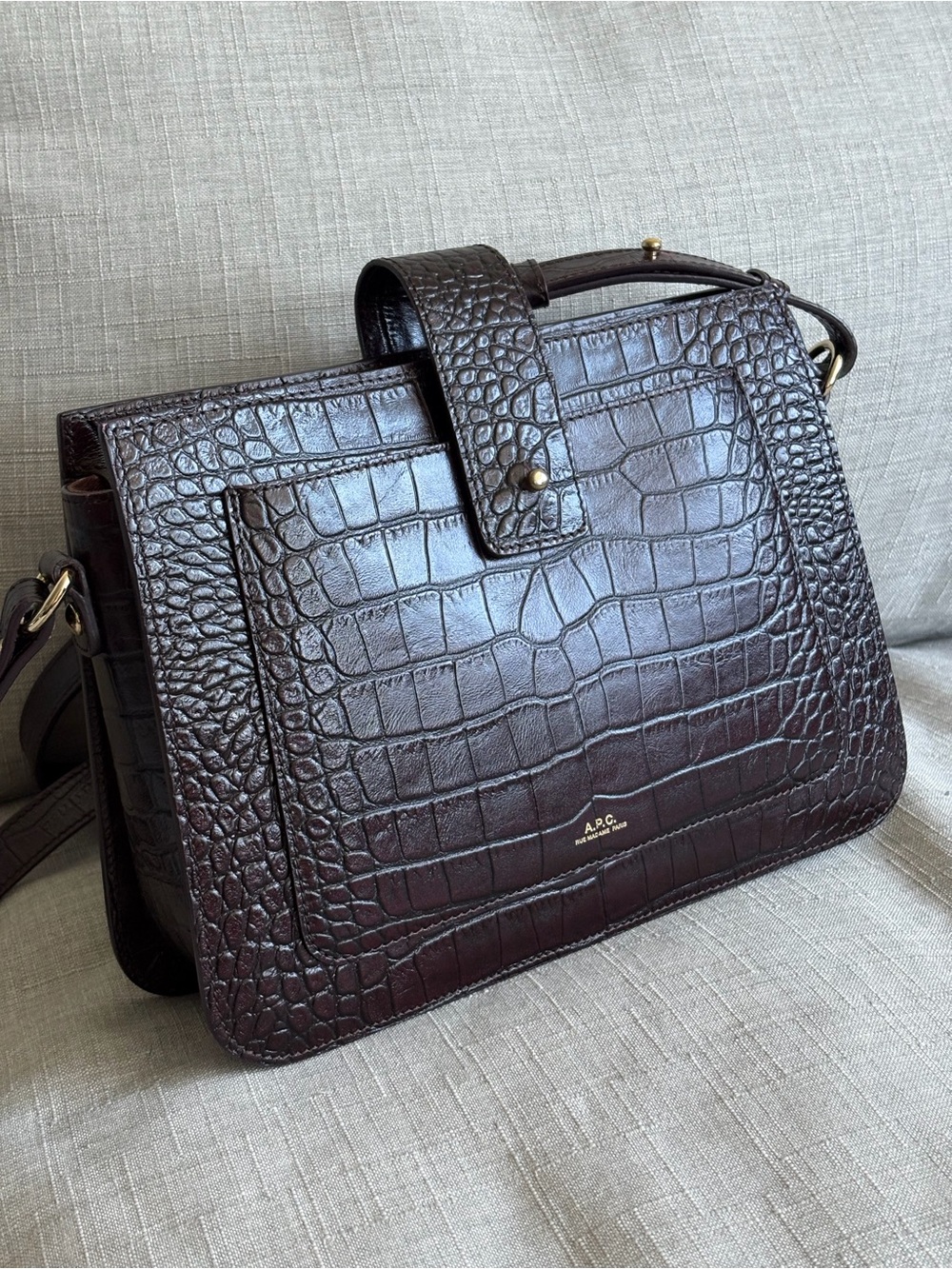 A.P.C. Croc-Embossed Leather Crossbody Bag in Dark Burgundy